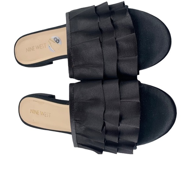 NINE WEST Black Satin Ruffle Prom Cocktail Slides Size 8.5 Medium - Picture 4 of 8